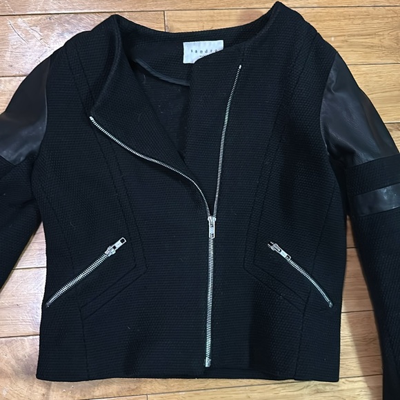 Sandro Tweed Leather Moto Jacket (40) - Picture 4 of 7